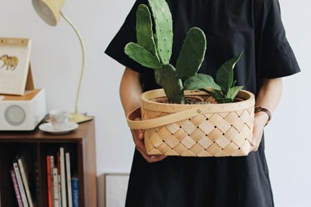 Woman holding plant basket