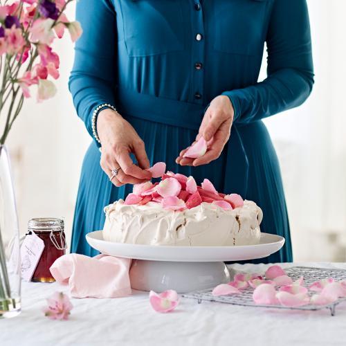 Rhubarb & Rose Pavlova