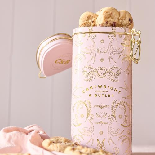 Raspberry & White Chocolate Biscuits in Heart Shaped Tin