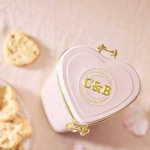Raspberry & White Chocolate Biscuits in Heart Shaped Tin
