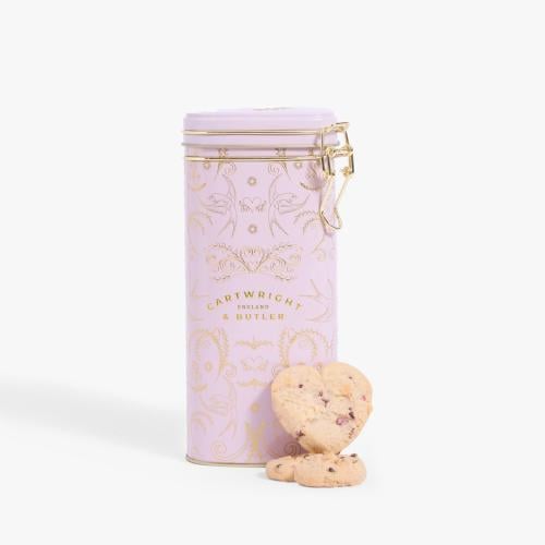 Raspberry & White Chocolate Biscuits in Heart Shaped Tin